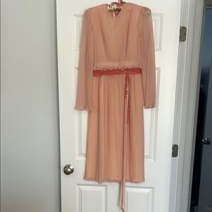 VINTAGE Miss Elliette Peach Pleated Dress with Belt